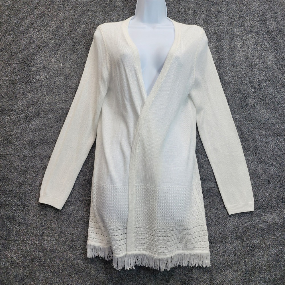 NWT Talbots Women's Pointelle Fringe Cardigan Coastal Boho Preppy Knit M Sweater